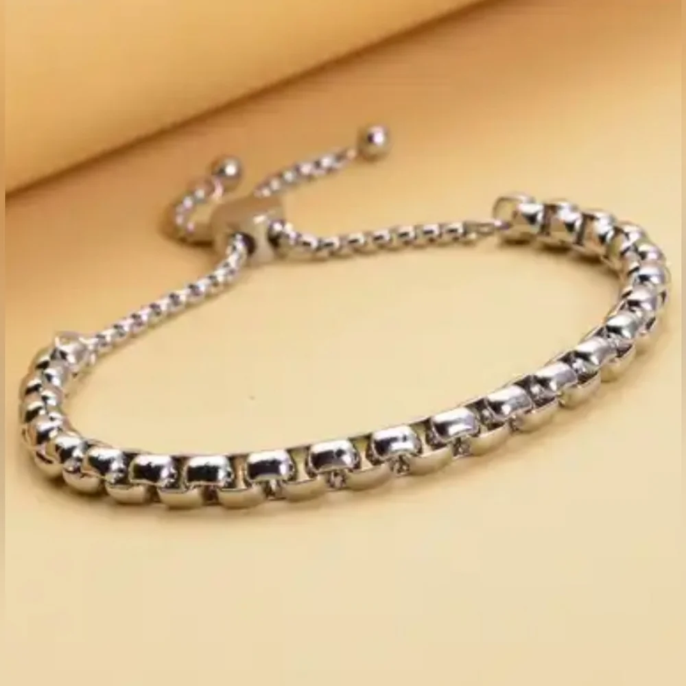 Sale NIB Platinum Plated STAINLESS STEEL BOX CHAIN BOLO BRACELET ‼️NEVER TARNISH - Picture 5 of 9